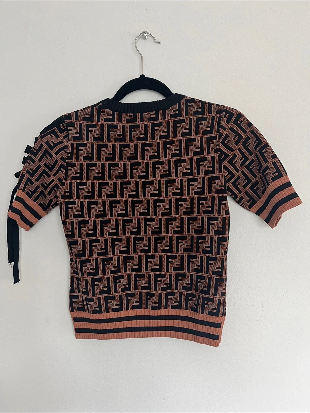 Fendi Black & Brown FF Monogram Short Sleeve Knit Top - Picture 2 of 4